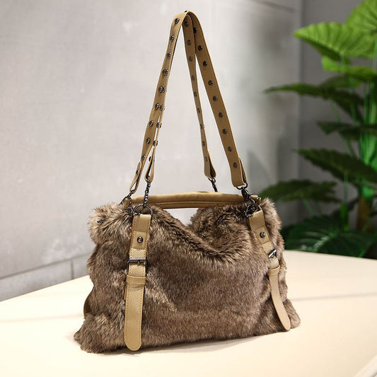 Women's Fashion Fur Large Capacity Biker Bag