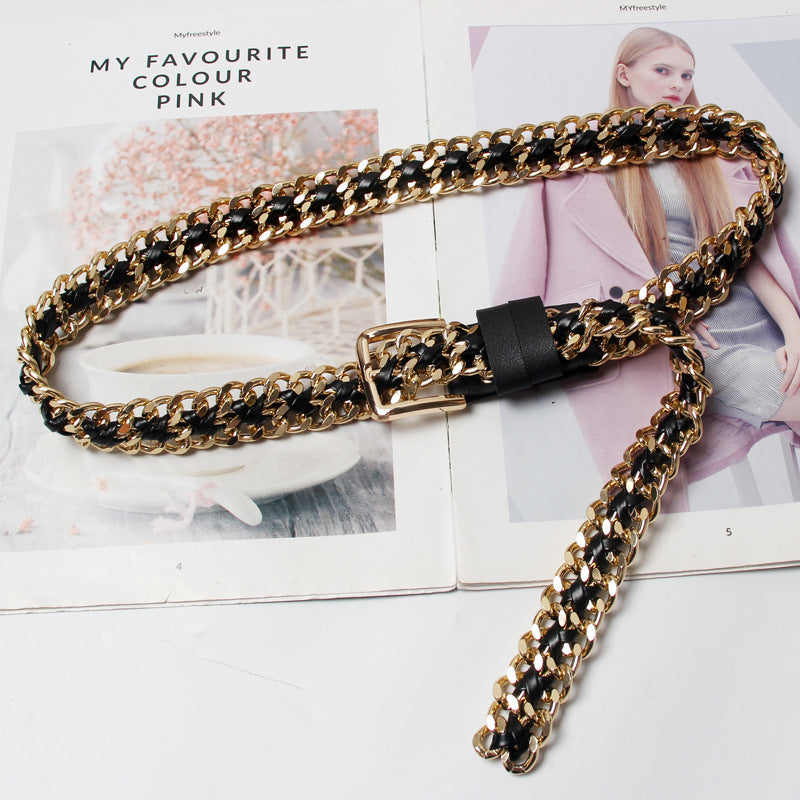 New Simple And Versatile Metal Woven Belt Female Belt With Dress Decoration Casual Fashion Waist Chain