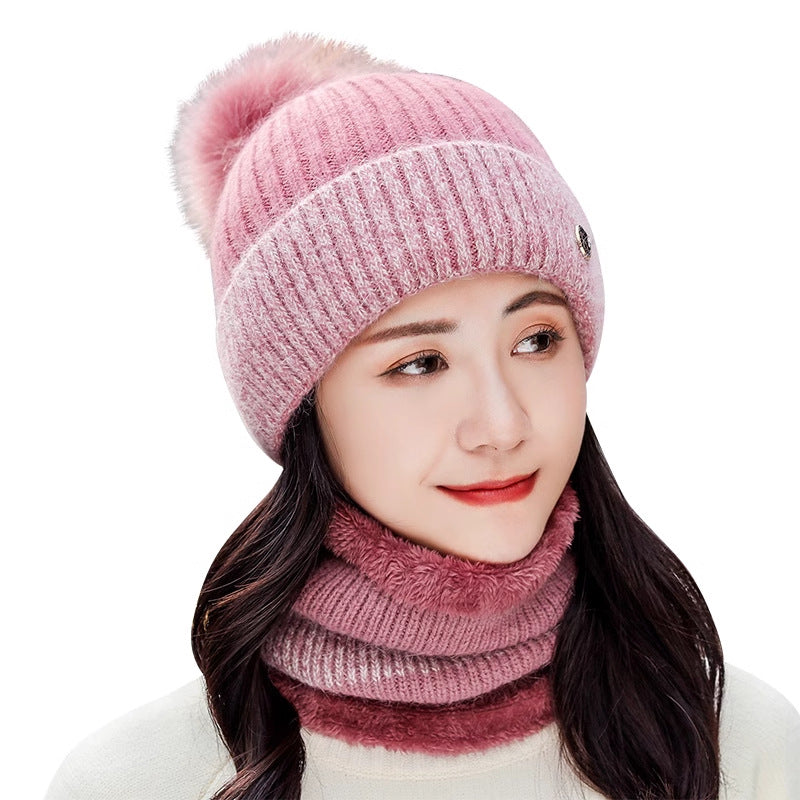 Cycling Warm With Velvet Cold-proof Women's Winter Cotton-padded Cap Scarf Set