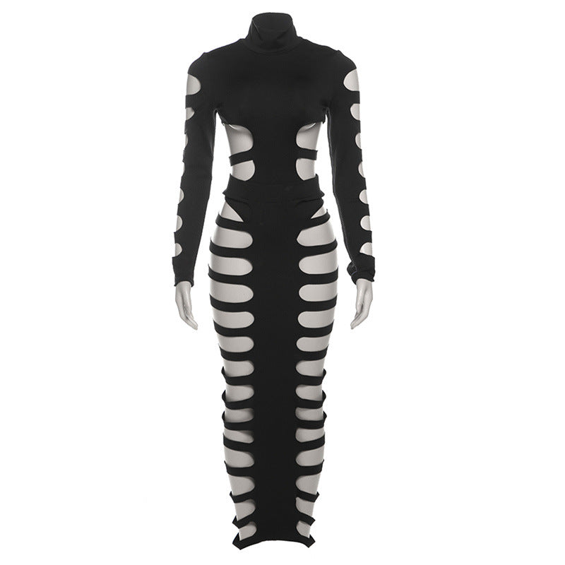 Sexy Cutout Ripped Tight Long Sleeve Skirt
