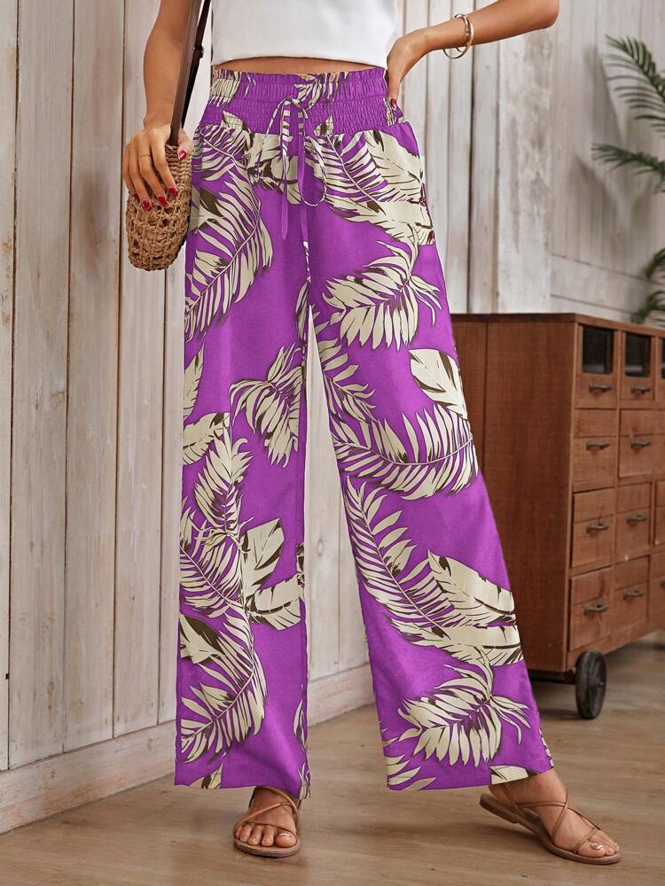 Women's Casual Digital Printing Loose Drawstring High Waist Trousers