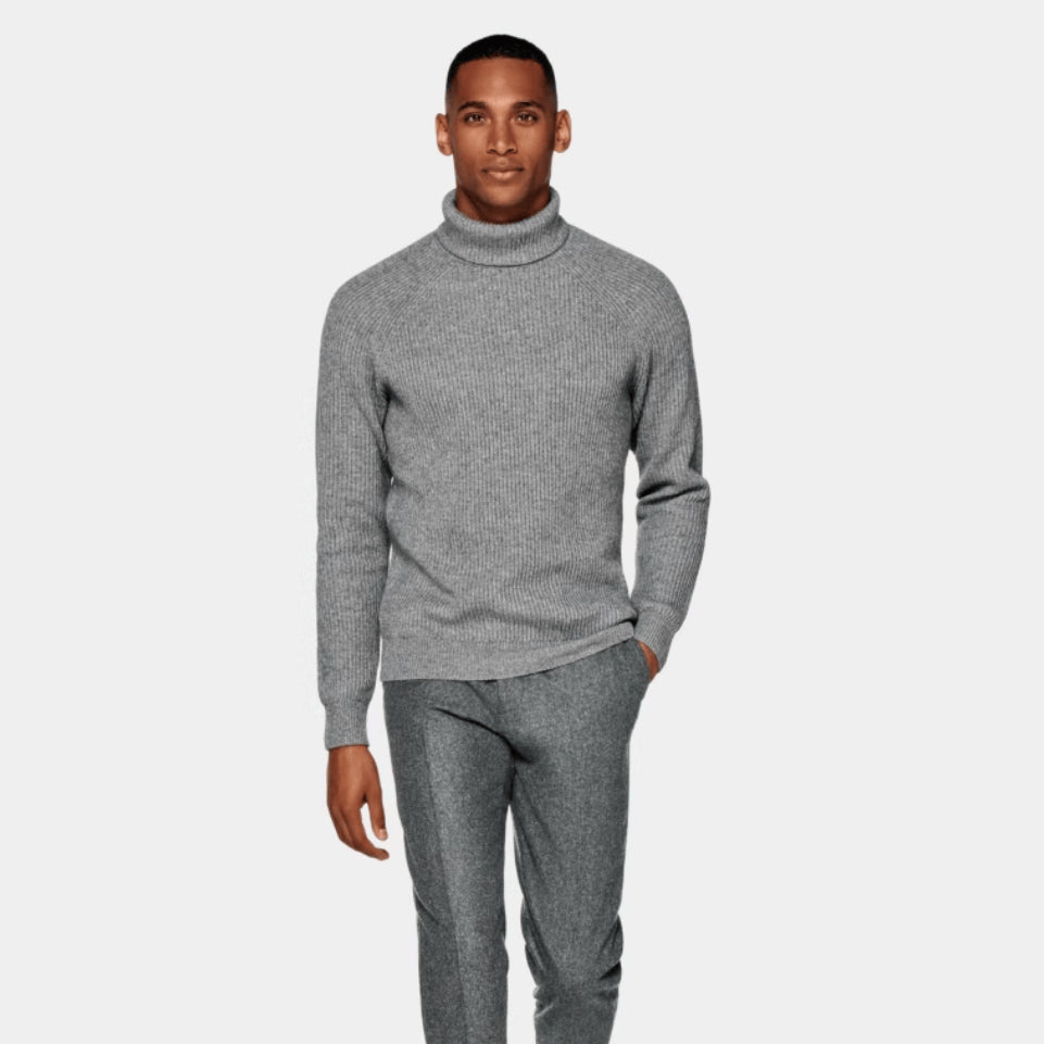 Cashmere Højhalset Striktrøje til Mænd – Moderne Pullover
