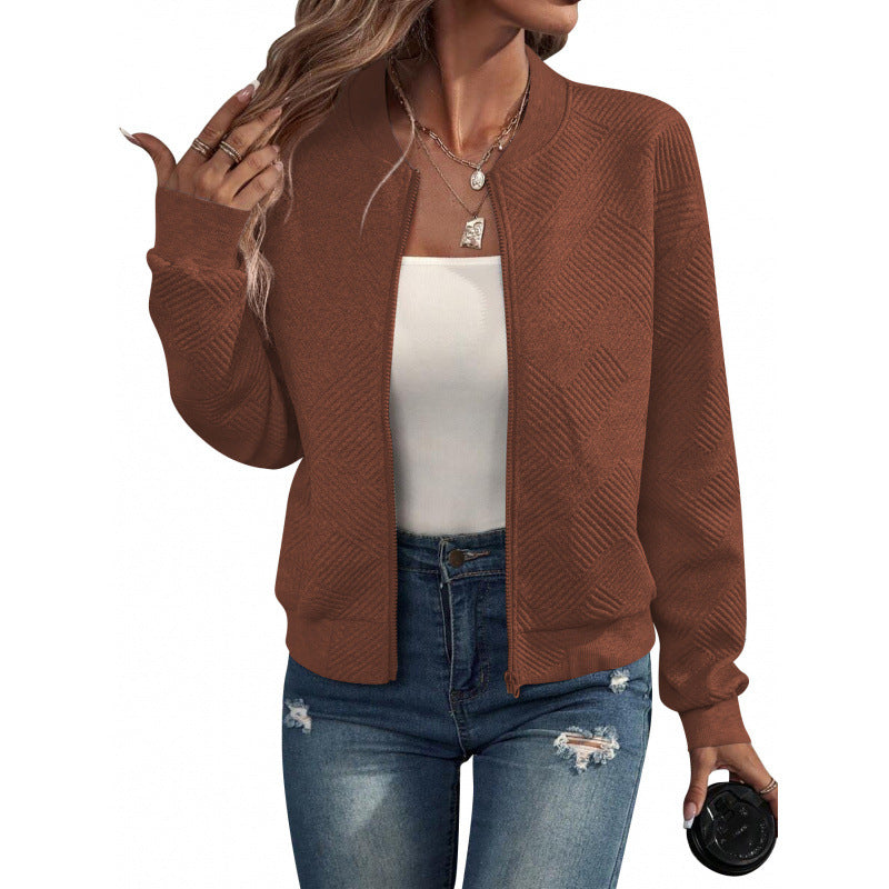 Solid Color Zipper Jacket Coat For Women
