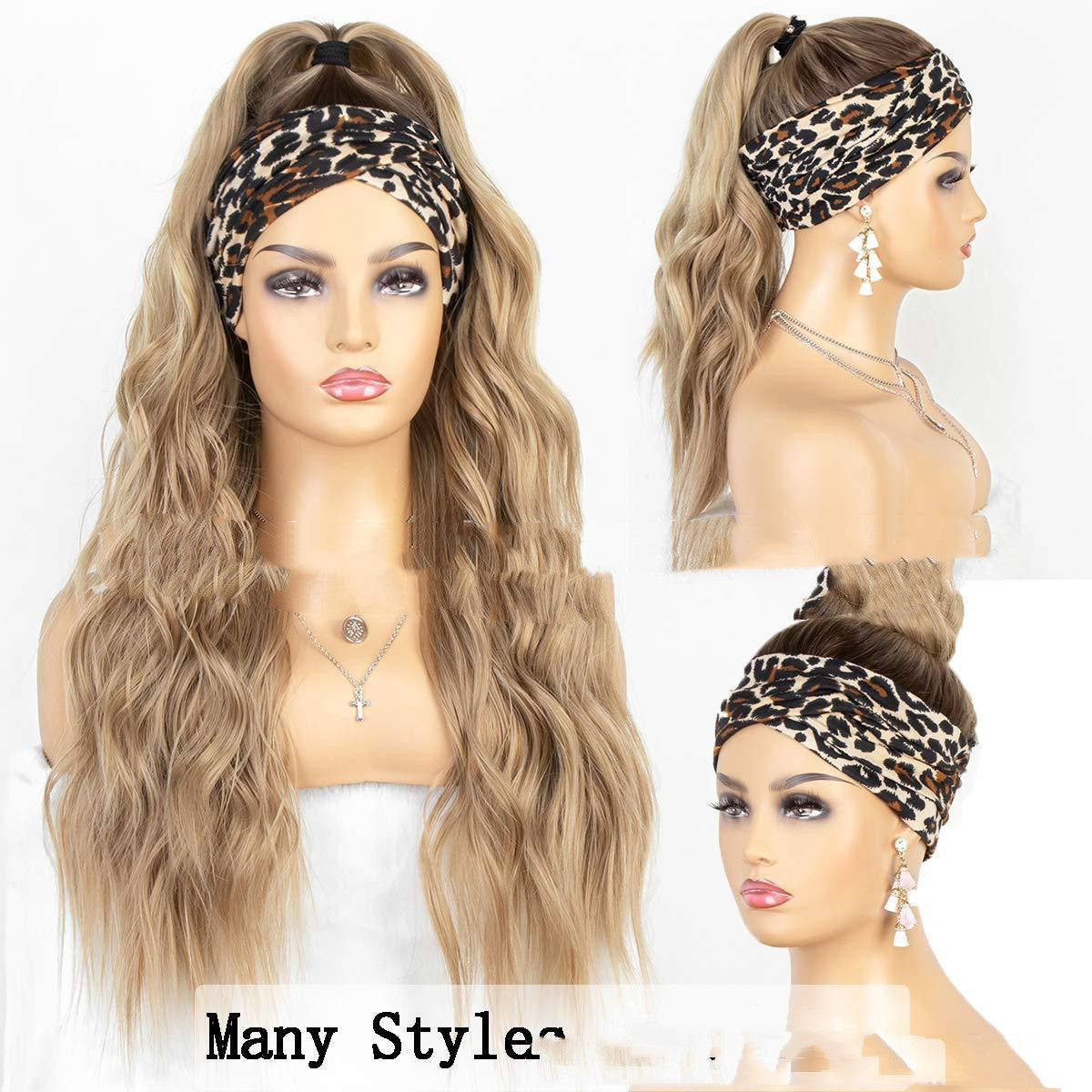 Long Curly Hair Big Wave Two-band Chemical Fiber High Temperature Silk Wig Headgear
