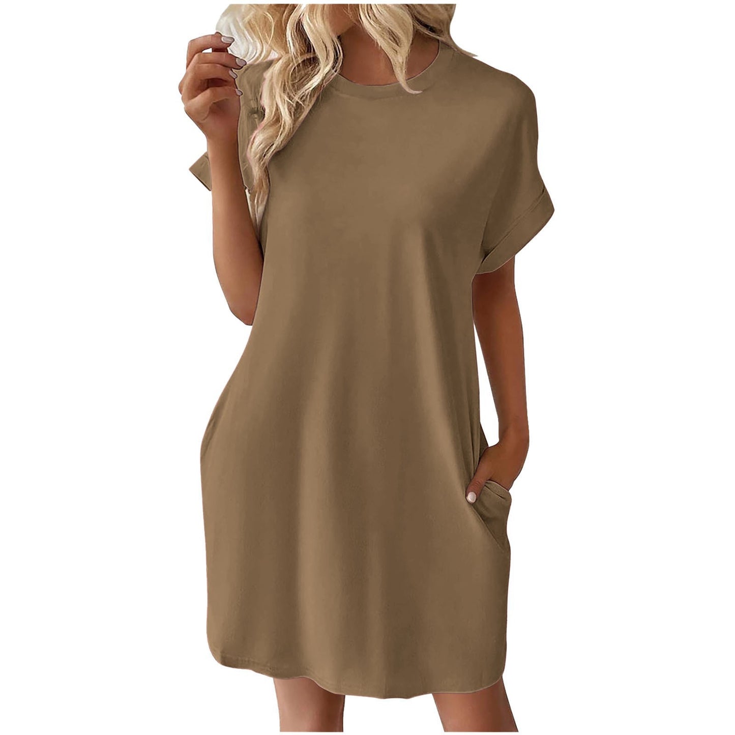 Casual Milk Silk Pullover Crew-Neck Dress