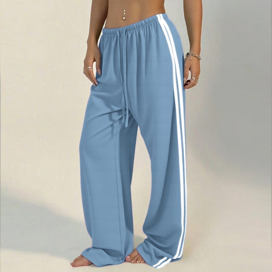 Womens Striped Slit-Edge Wide Leg Casual Pants
