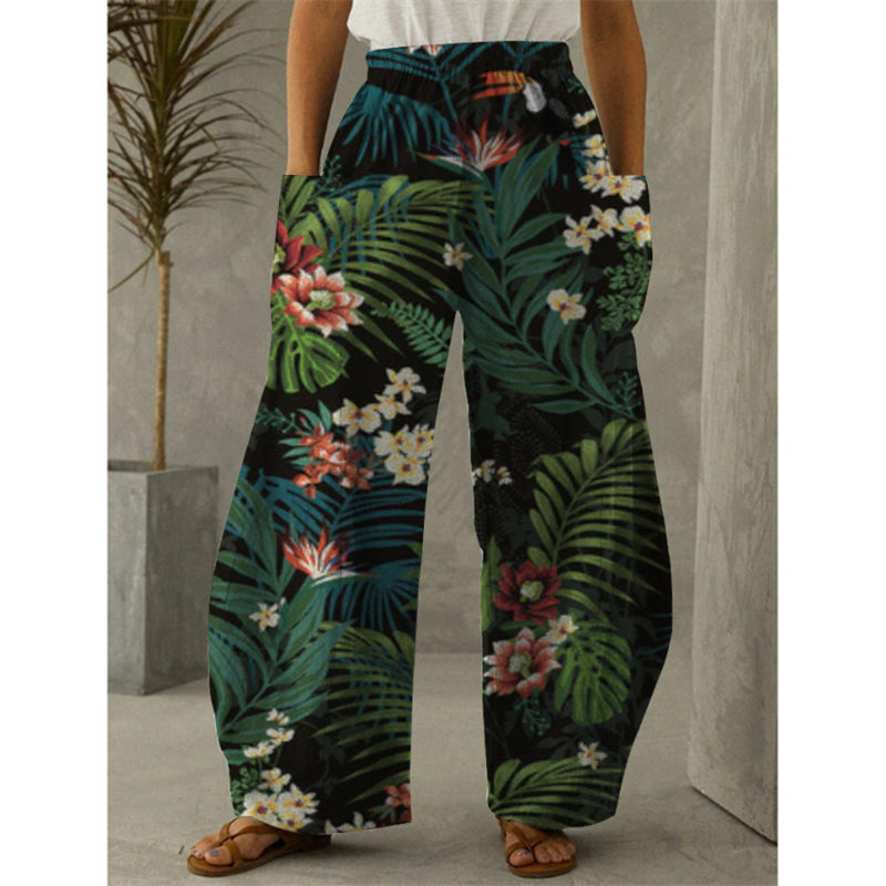 New Printed Wide-leg Pants Flower And Bird Loose Casual Wide-leg Trousers