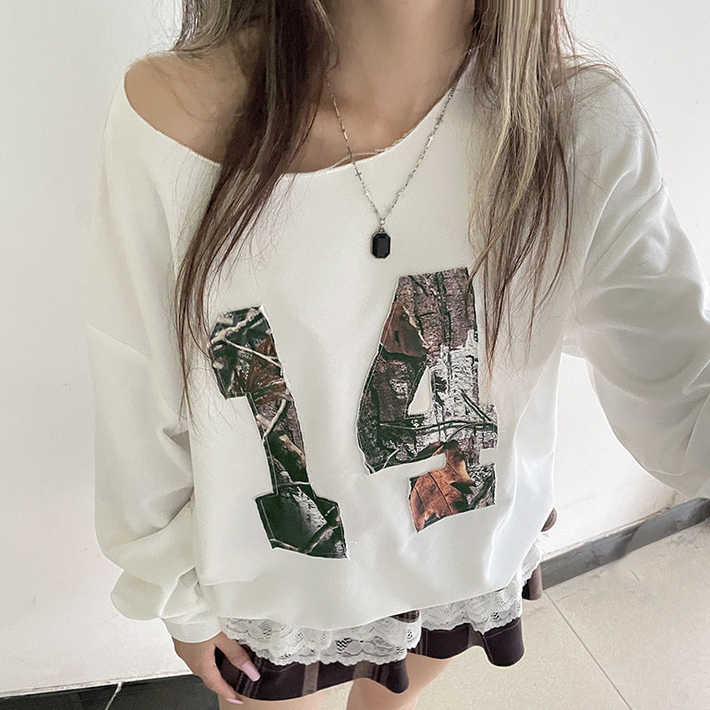 Europæisk og amerikansk mode lappet flosset leopardprint digital sweater