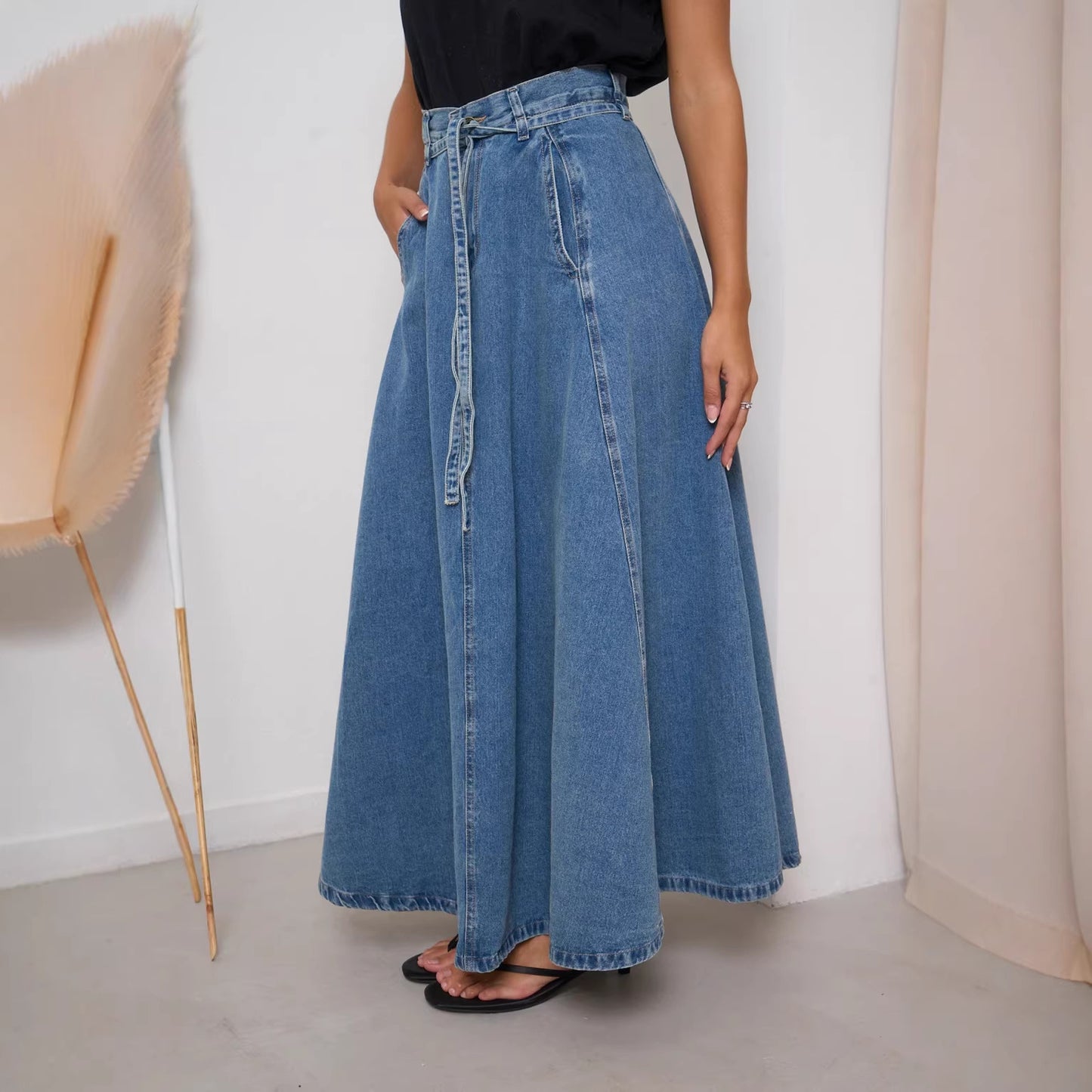 SpringSummer New High Waisted Slimming Casual Denim Midi Skirt