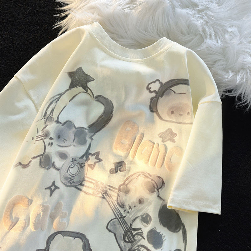 300g Heavy Xinjiang Cotton Graffiti Cat Short Sleeve