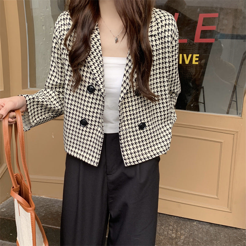 Niche All-match Short Retro Houndstooth Suit Jacket