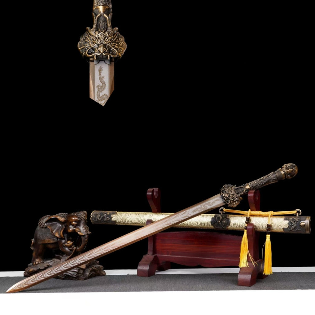 Long Style Integrated High Manganese Steel Swords Tang Jian, Dragon King Sword, Han Jian  Unsharpened Cold Weapons For Self Defense & Decoration