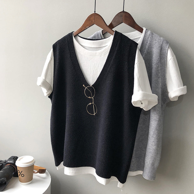 Preppy Style V-neck Loose And Idle Sleeveless Waistcoat BX045