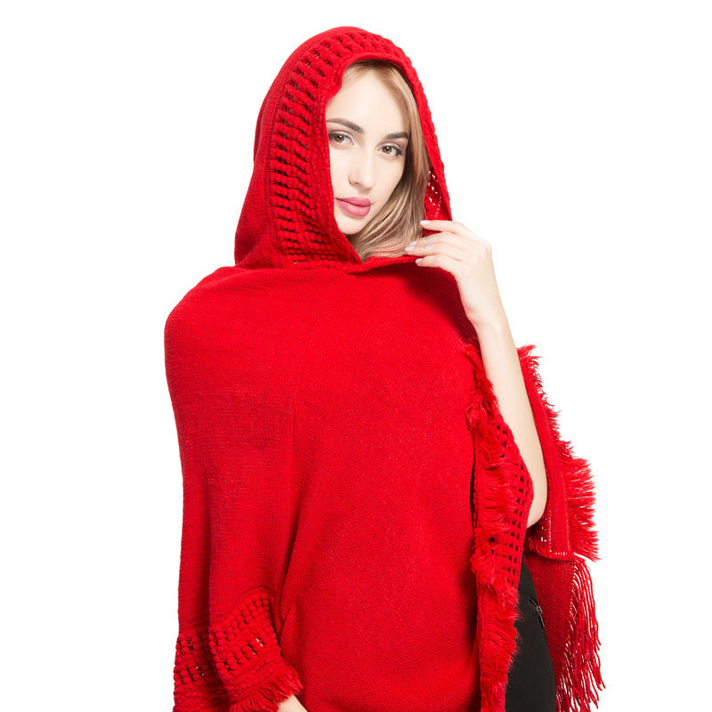 Autumn And Winter Women's Tassel Plus Size Sweater With Hat