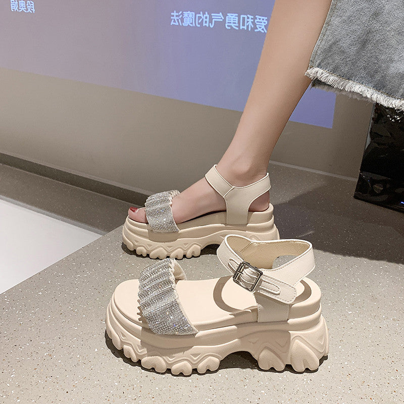 Rhinestone Platform Sandals All-match High-heeled Platform Casual Roman Shoes