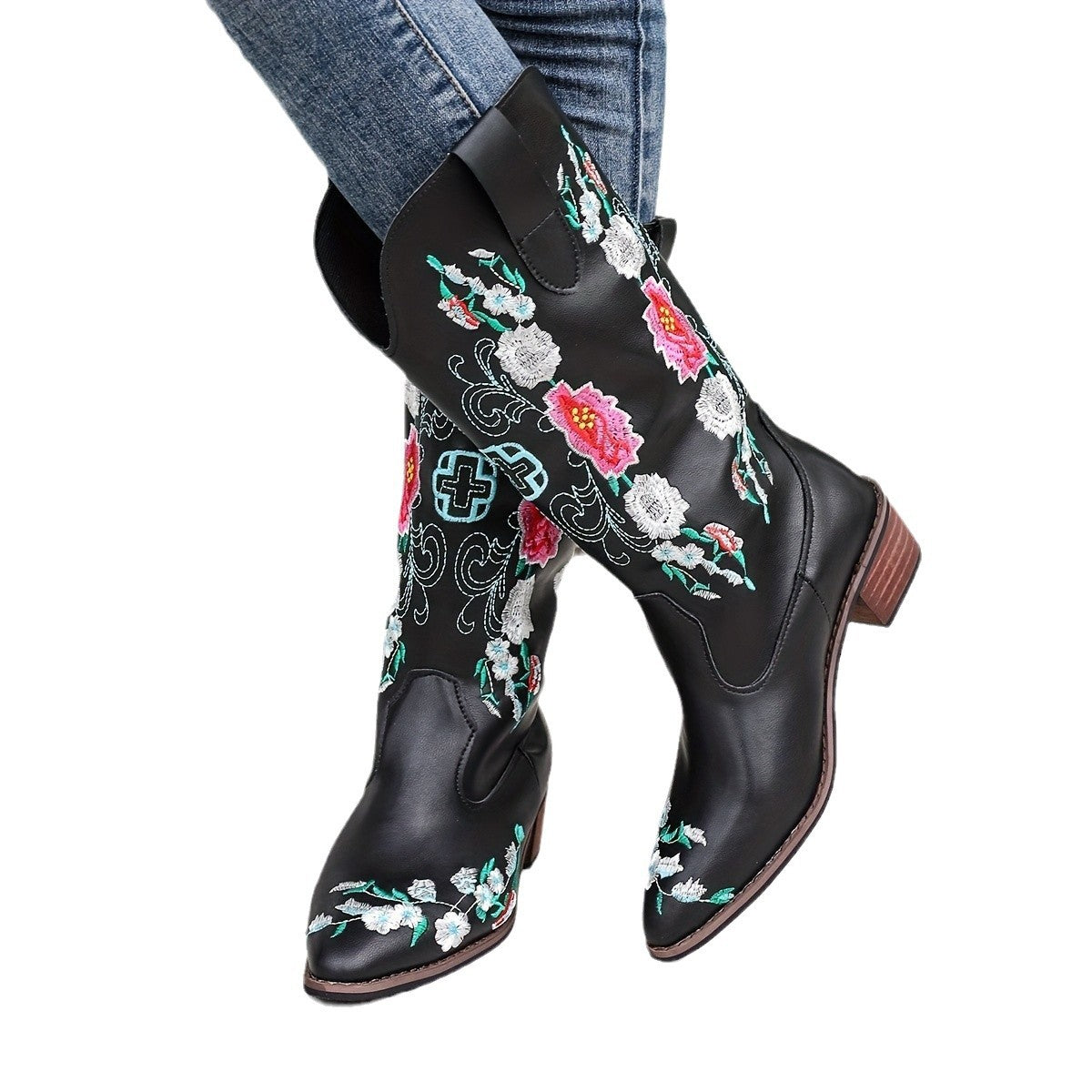 Women's High Mid Heel Sleeve Square Toe Boots