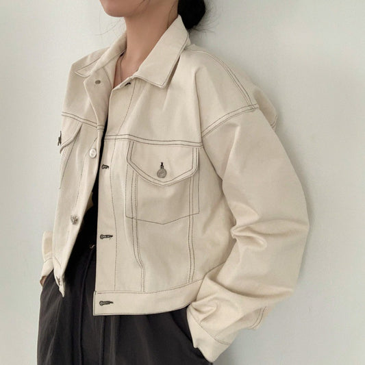 Retro Simple Single-breasted Regular Washed Denim Jacket