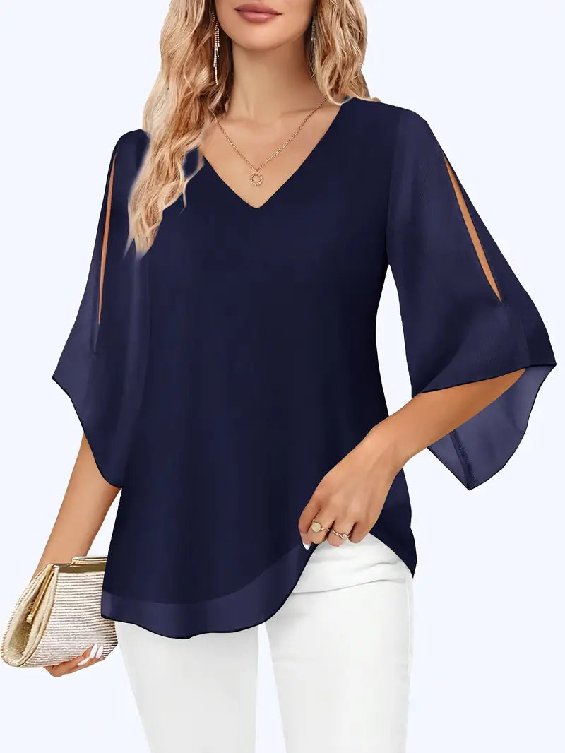 V-hals top i dobbeltlags mesh