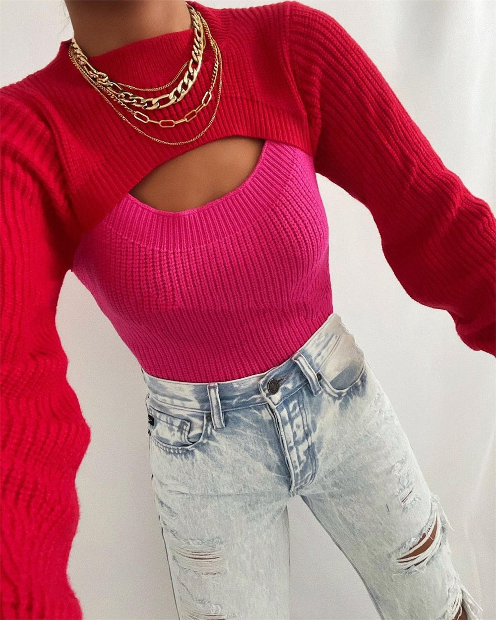 Early Autumn Sexy Topless Slim-fit Solid Color Wool Sweater Base Clothing