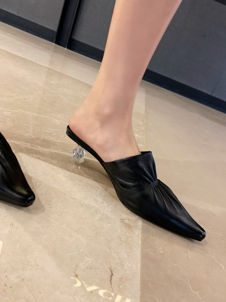 French Baotou Slippers Women's Middle Heel Summer