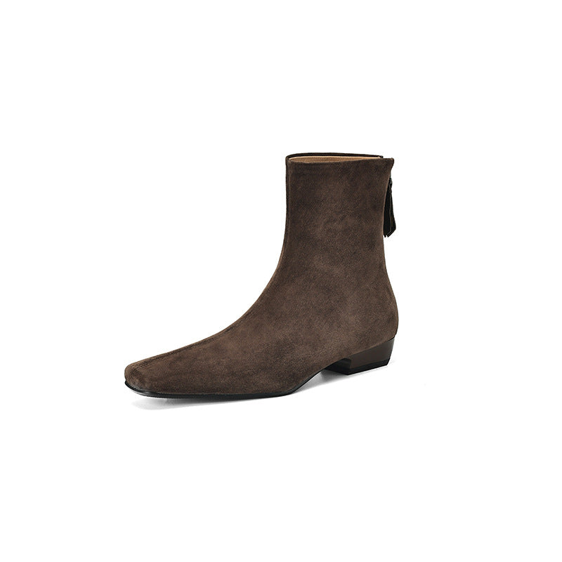 Womens Suede Leather Low-Heel Ankle Boots Genuine Leather Style Boots