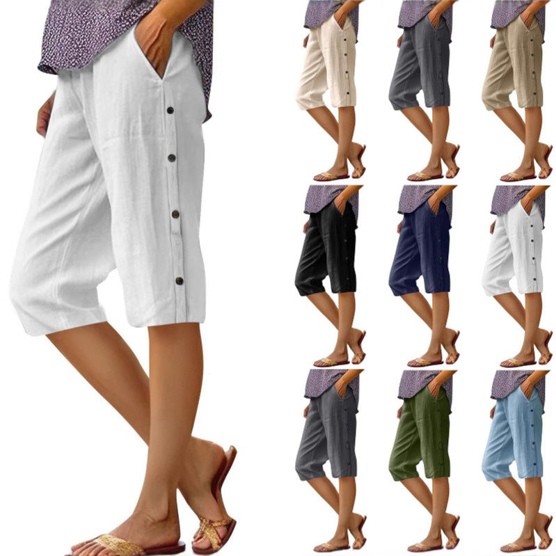 Loose Casual High Waist Cotton And Linen Breathable Cropped Pants