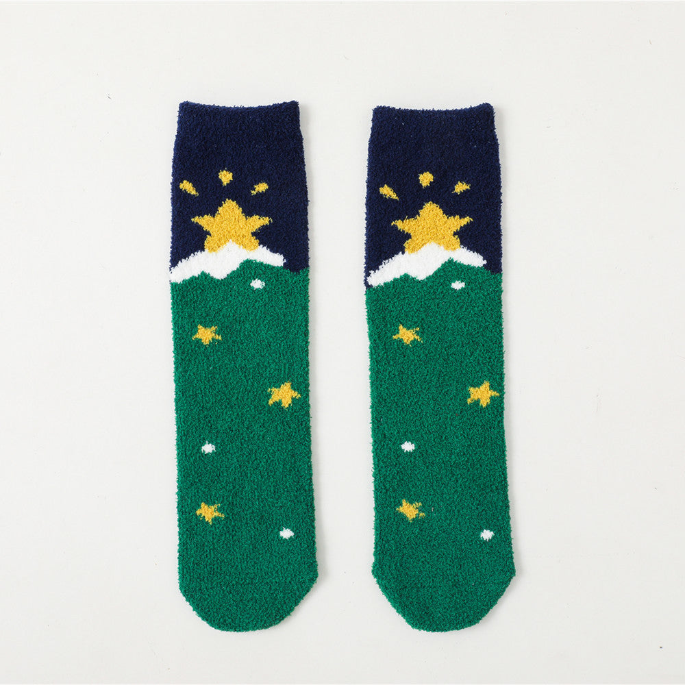 New Baby Christmas Cartoon Coral Velvet Stockings