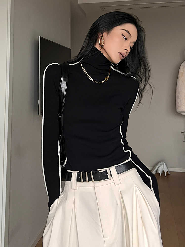 Women's Contrast Color Turtleneck Sweater Inner Bottoming Sweater