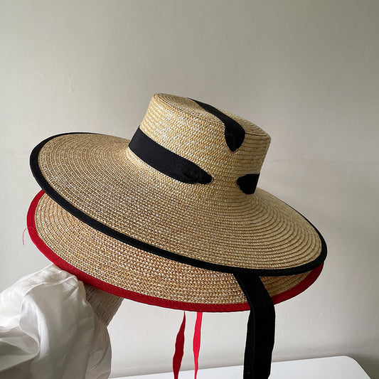 French Vintage Big Brim Strap Hat
