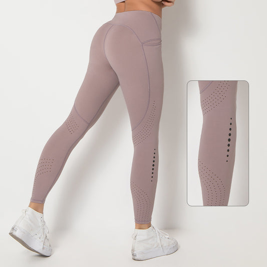 Pocket Fitness Laser Hollow Stitching Hip-lifting Tight-fitting Sports Running Yoga Pants Women