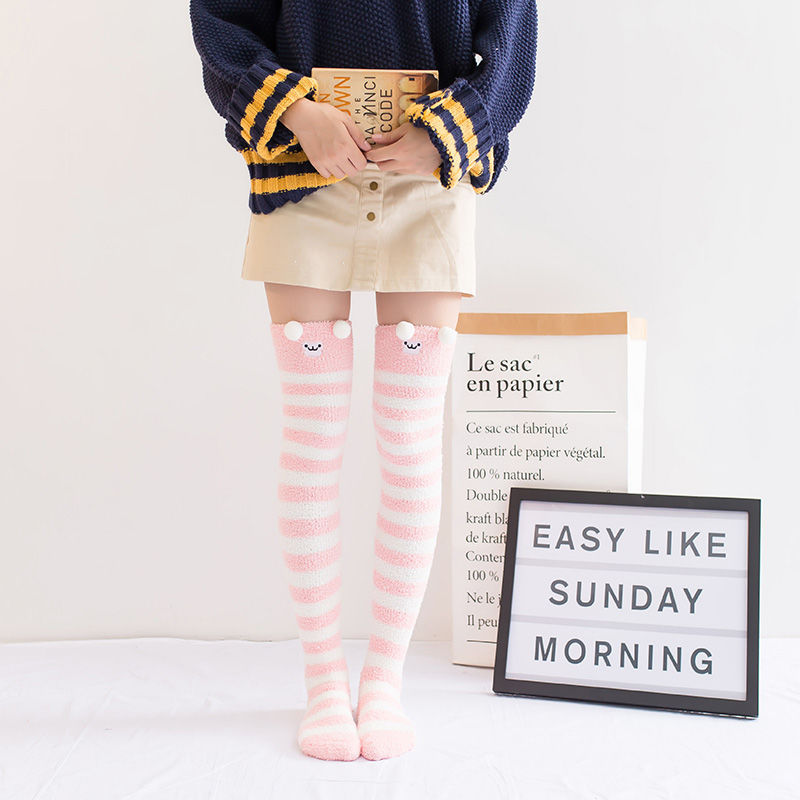 Fall Winter Over The Knee Plus Long Coral Fleece Floor Socks