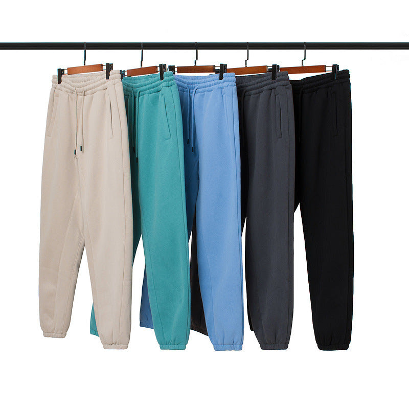 Plus Fleece Clean Color Pinched Foot Drawstring Sweatpants