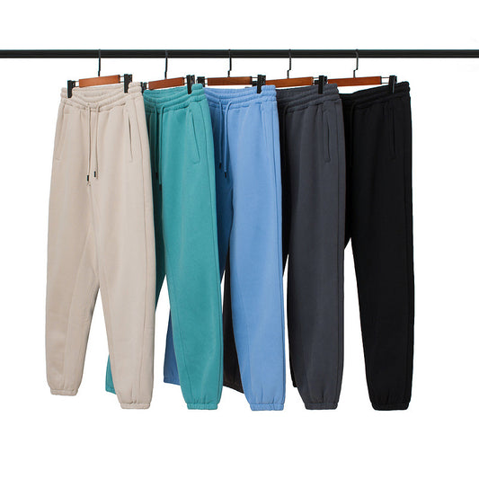 Plus Fleece Clean Color Pinched Foot Drawstring Sweatpants