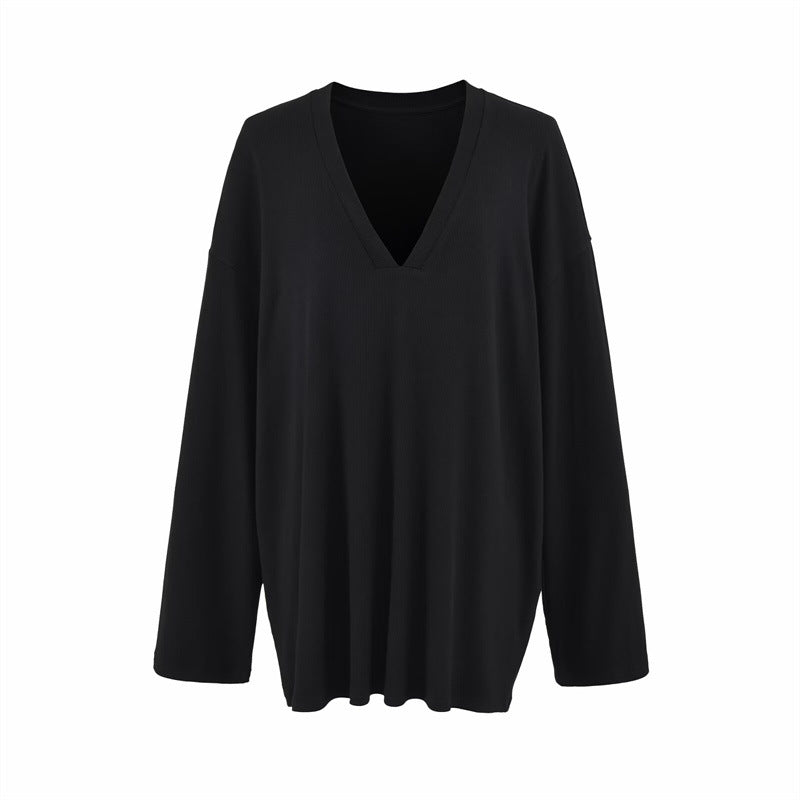 Versatile Old Money Style V-Neck Loose-Fit Long-Sleeve