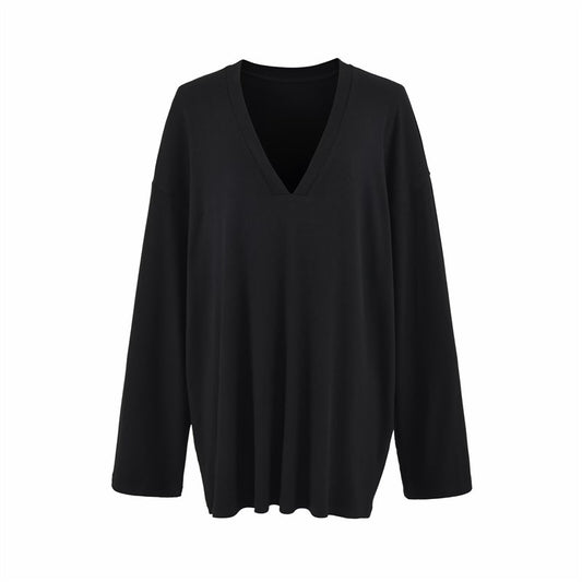 Versatile Old Money Style V-Neck Loose-Fit Long-Sleeve