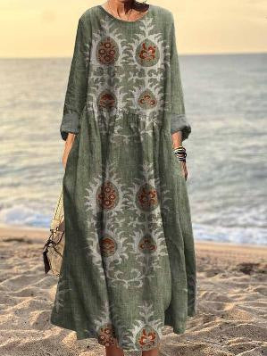 Fashionable Round-neck Long-sleeve Printed Dress