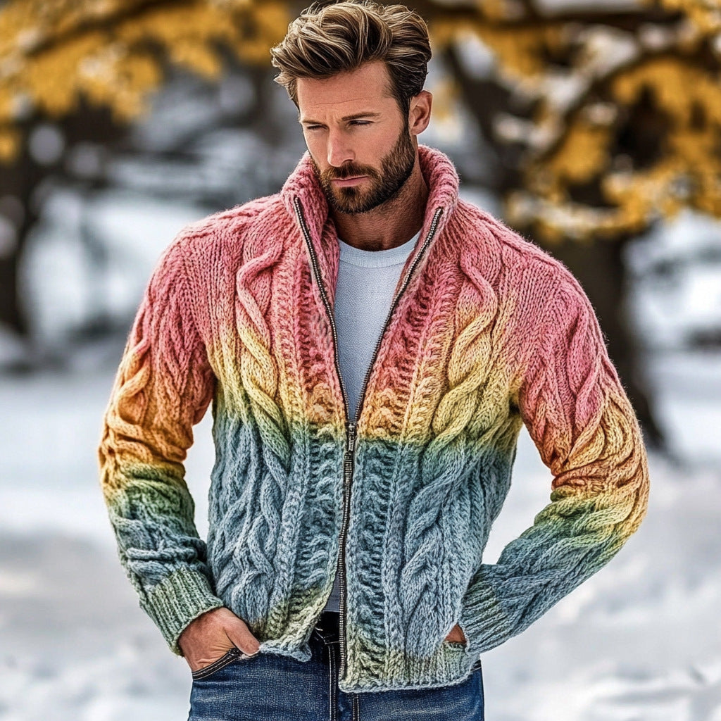 Mens Loose-Fit Stand-Up Collar Zip-Up Jacket Top