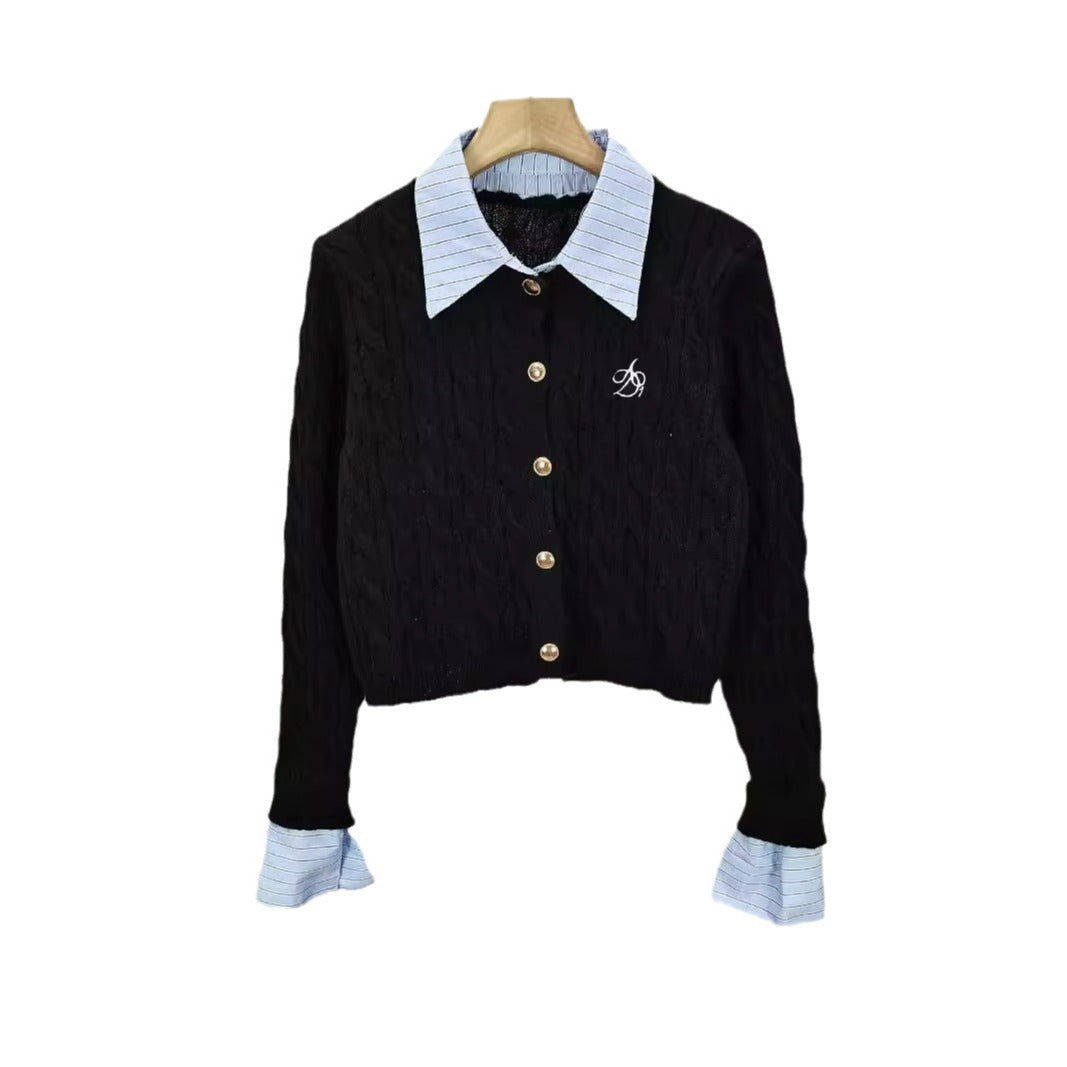 Short Knitted Women's Embroidery Preppy Style Cardigan Top