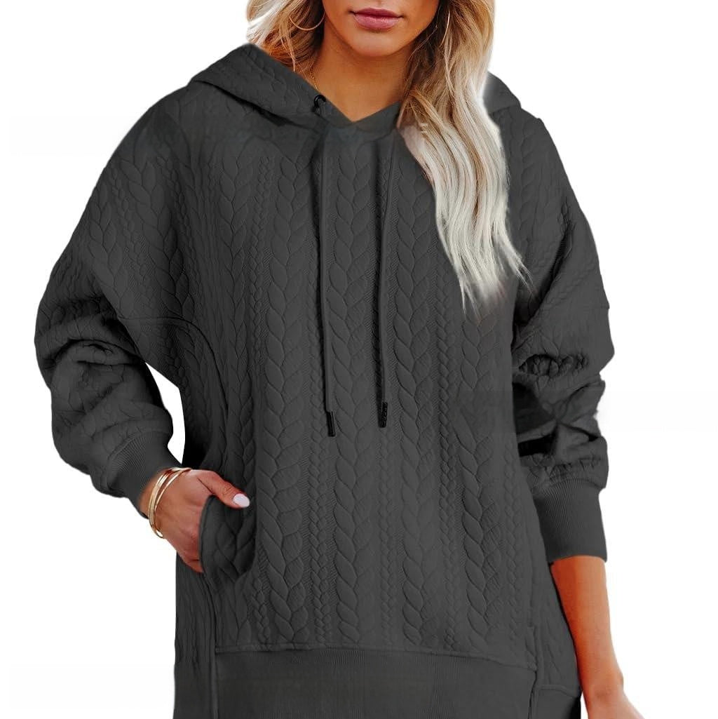 Women's Solid Color Casual Hoodie With Cable Knit Texture
