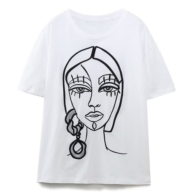 Casual Fashion Crew-neck Short-sleeve Top Girls 3D-printed T-shirt