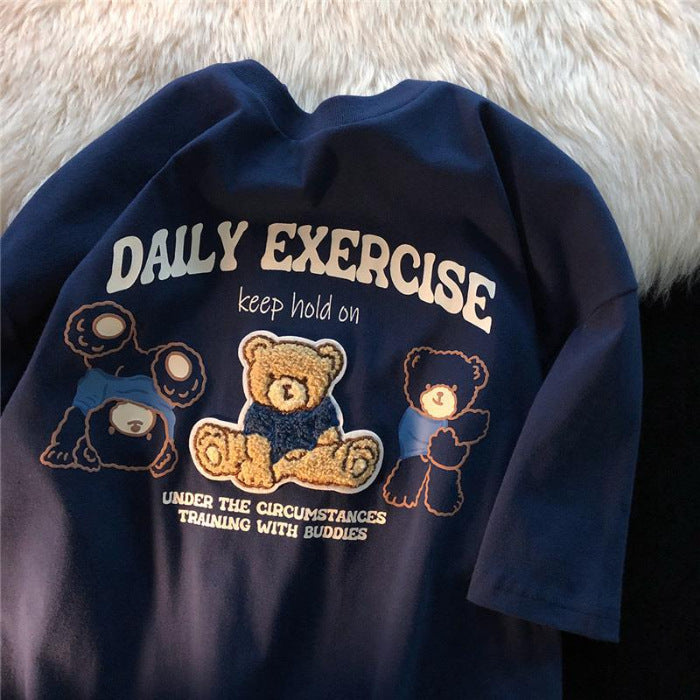 Pure Cotton Bag Collar Flocked Printed Towel Embroidery Milk Series Cute Bear Design Short Sleeve