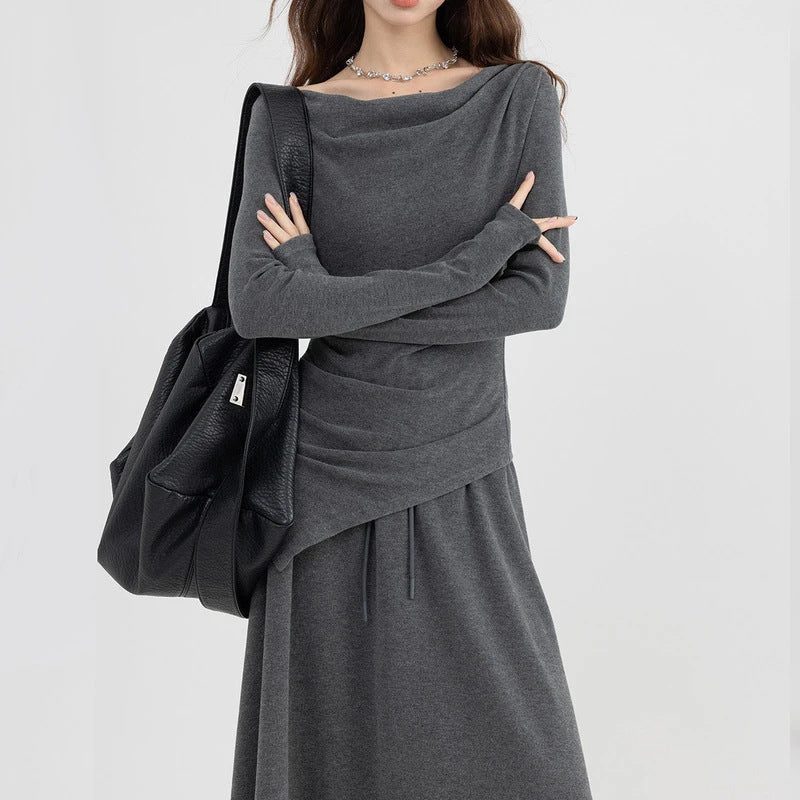 Casual Asymmetrical Top And Off-the-shoulder Skirt Set