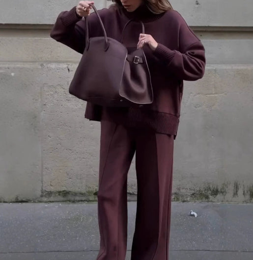 Loose Solid Color Temperament Sweatshirt Wide-leg Pants Two-piece Set