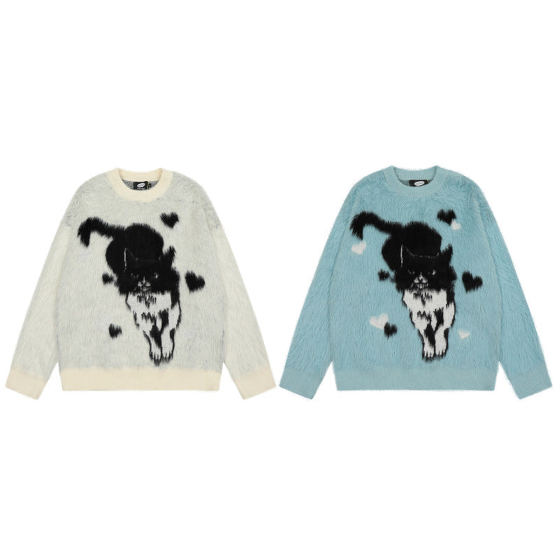 Cute Cartoon Cat Jacquard Milk Huhu Soft Glutinous Sweater For Men And Women
