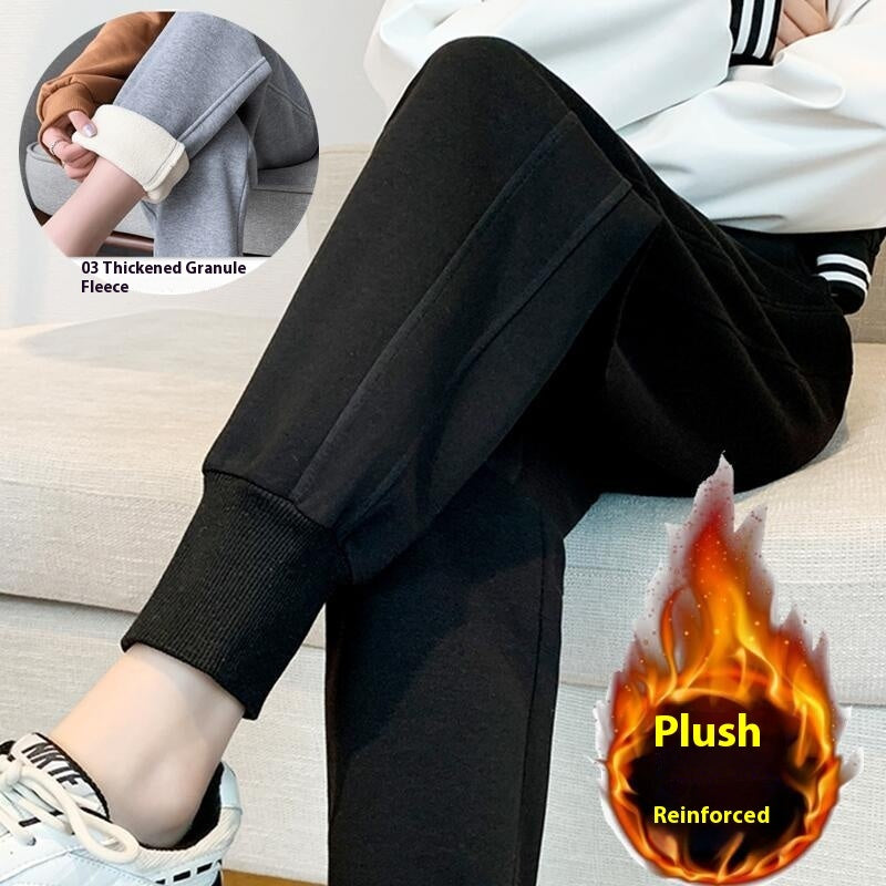 Winter New Fleece-lined Thickened High Waist Ankle-tied Harem Pants