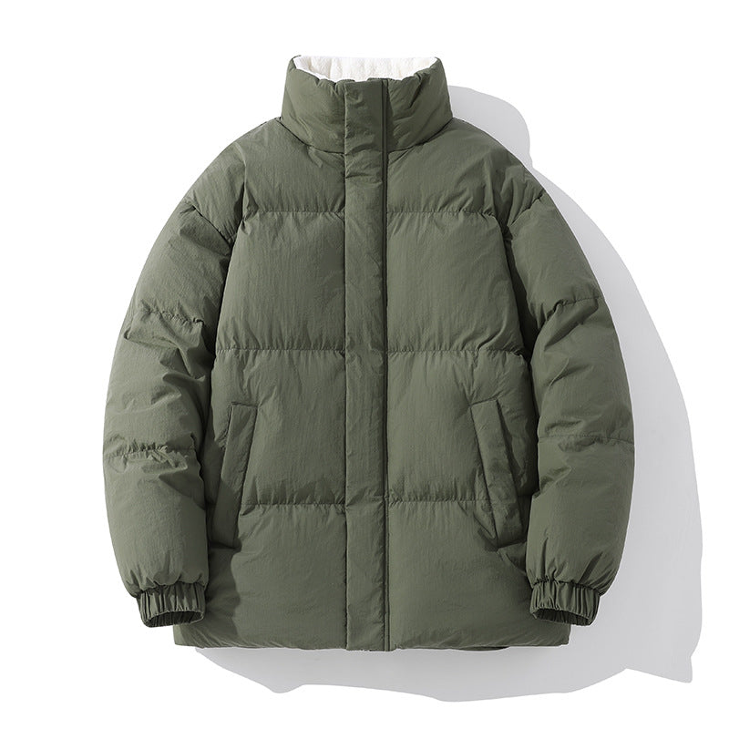Fleece-lined Loose Cotton Coat Men's Stand Collar