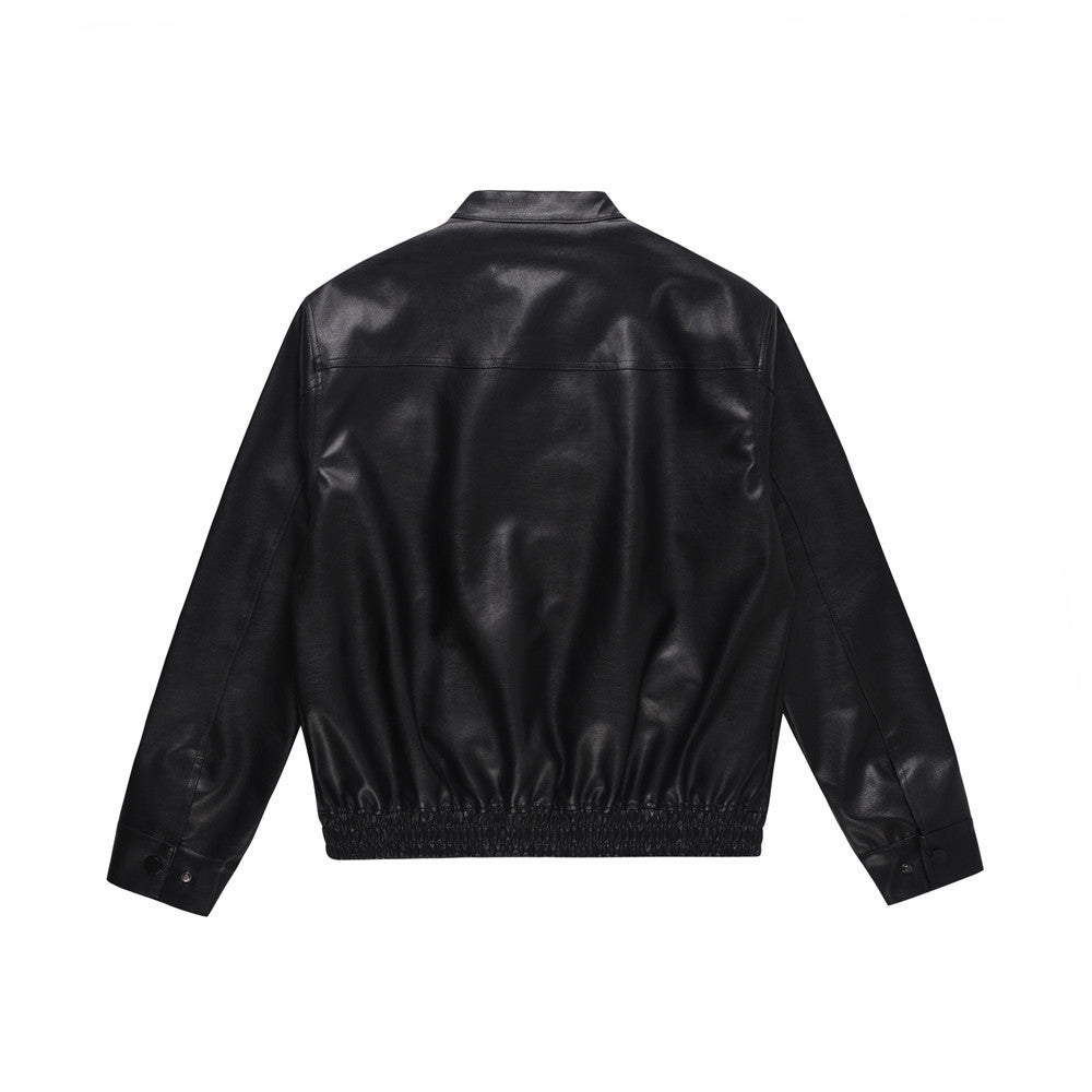 INS American Style Motorcycle Clothing Loose Casual Stand Collar PU Leather Jacket