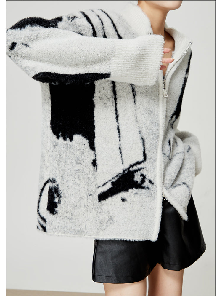 Dame Sweater Afslappet Stil Strikket med Lynlås
