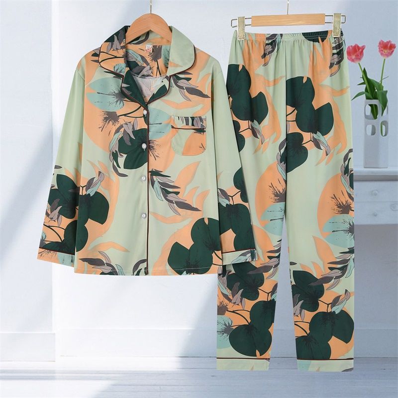 Womens Long-Sleeve Cardigan Pajama Set Thin Style