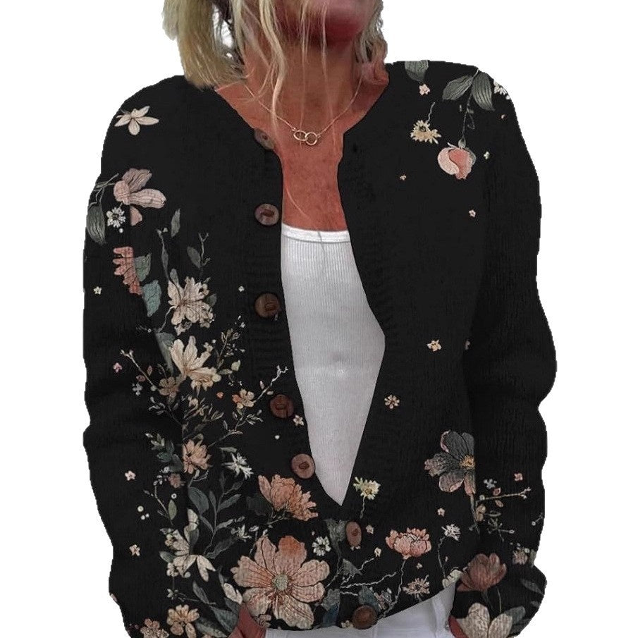 Womens Casual Printed Cardigan Jacket Top